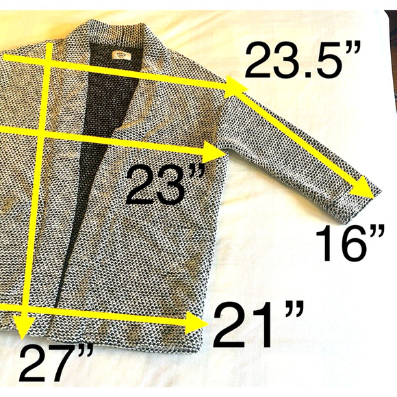 Marine Layer Sweater Size L Black White Birdseye Cardigan Open Front 3/4 Sleeve - Picture 10 of 10